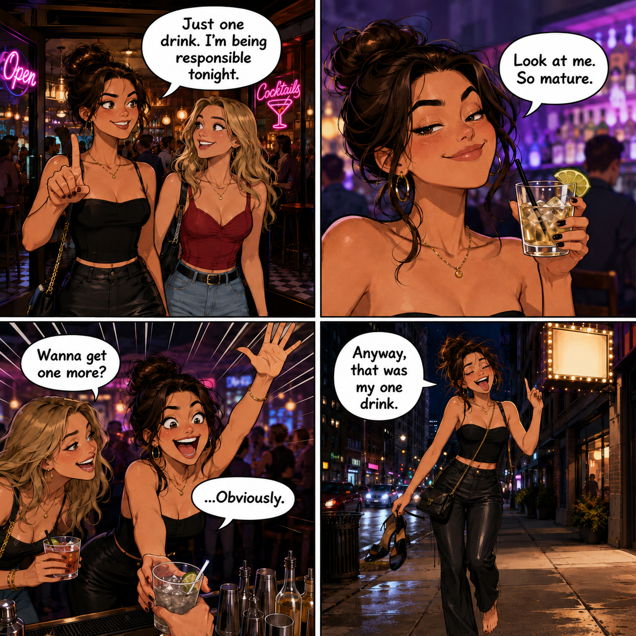 Two friends go out planning to have only one drink, but the night lasts much longer than expected.