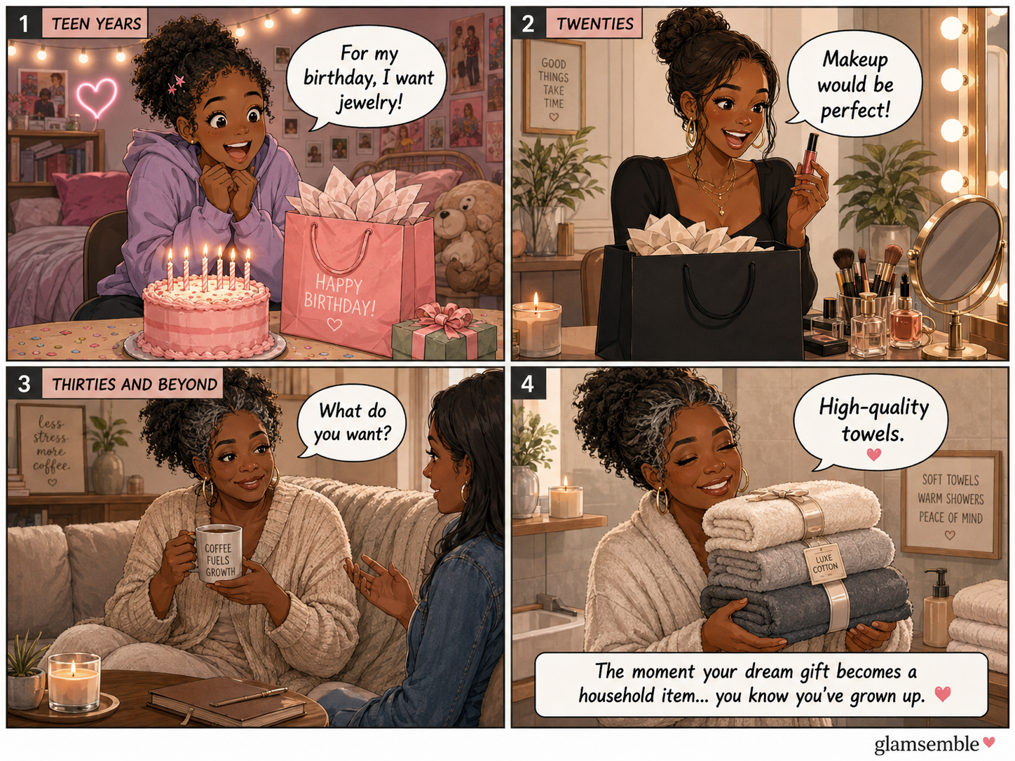 A four-panel comic about a small everyday moment that feels like proof of adulthood.